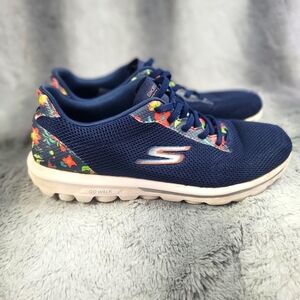 Skechers GOwalk Floral Print Washable Bungee Navy Multi